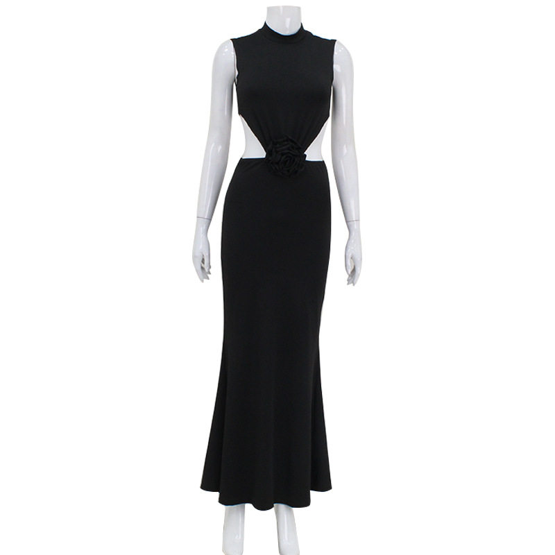 Sleeveless High Neck Dress Solid Color Hollow Out Backless Elegant Design Evening Wear Red Carpet Wholesale
