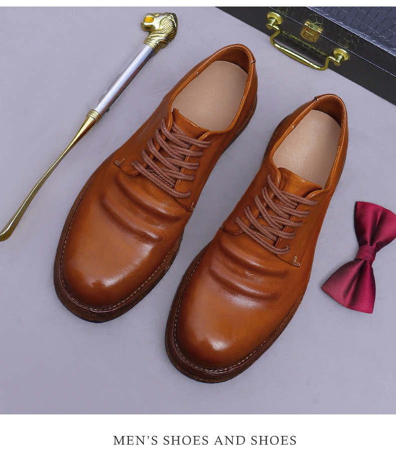 Giày Derby nam da ngựa thật thủ công đế da Goodyear mũi tròn — Màu nâu, Màu đen, Màu cà phê