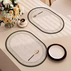 Oval-Shaped Light Luxury High-End Leather Dining Table Mat, Tablecloth, Washable, Waterproof, Oil-Proof, Household Tableware, Plate Mat, Bowl Mat
