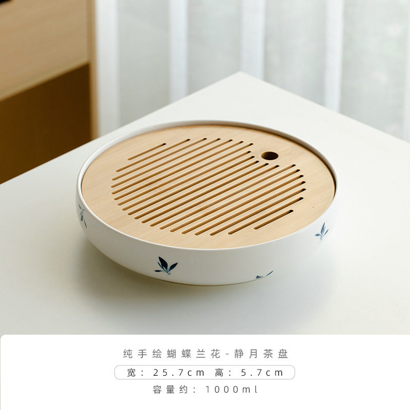 純手描き蝶蘭-静月茶盤