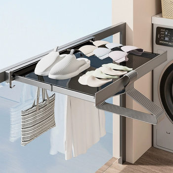 Installation-Free Balcony Clothes Drying Basket Artifact Space Aluminum Punch-Free Tiled Invisible Socks Drying Rack Invisible Clothes Drying Rack