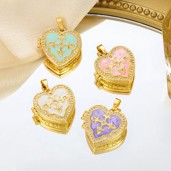 European and American Cross-Border Niche Design High-End Creative Fashion Colorful Oil Drop Photo Box Copper Gold-Plated Necklace Pendant for Women