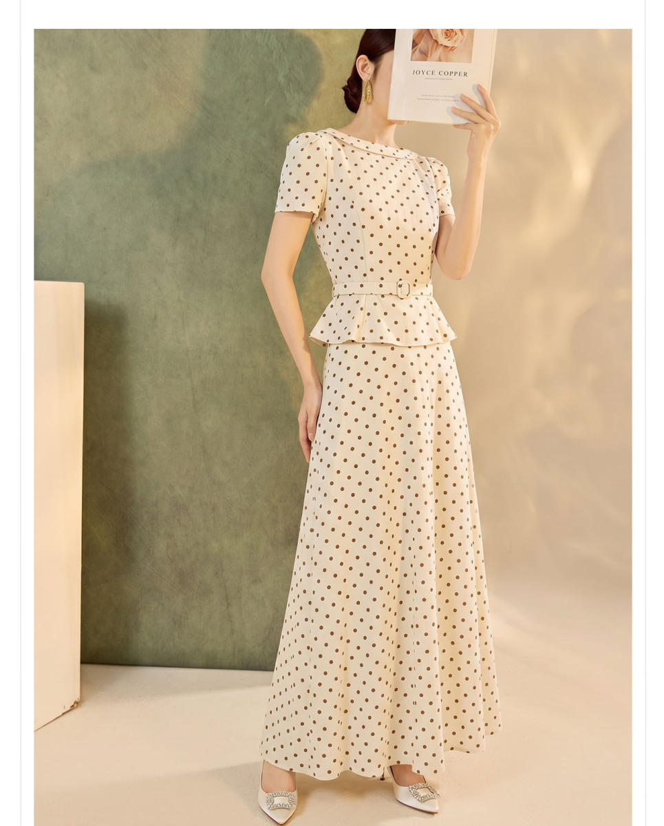 Bộ áo sơ mi tay lỡ và chân váy dài họa tiết chấm bi phong cách retro — Áo chấm bi (giao hàng trong 7 ngày), Áo chấm bi (giao hàng trong ngày), Chân váy chấm bi (giao hàng trong 7 ngày), Chân váy chấm bi (giao hàng trong ngày)