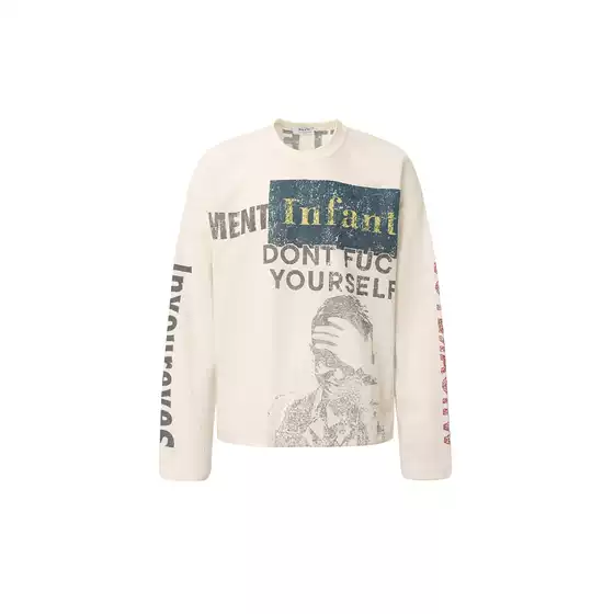 Jw325 American Retro Street Fashion Men's and Women's High-End Character Pattern Design Men's Waffle Long-Sleeve T-Shirt