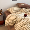 2025 New Autumn and Winter Thickeneded Milk Velvet Stripesd Four-Piece Set Winter Warm Thickeneded Velvet Bedding Set