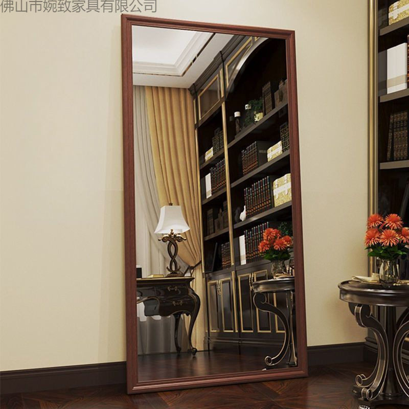 Retro Wooden Full-Length Mirror Floor-To-Ceiling Mirror Non-Deformable Household Removable Fitting Mirror Vertical Dressing Mirror Ins Style
