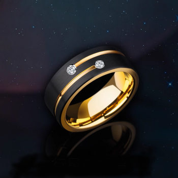2026 Fashionable Men's Black Gold High-End Zircon-Inlaid Titanium Steel Personalized Index Finger Ring Trendy Brand Gift Supply Source