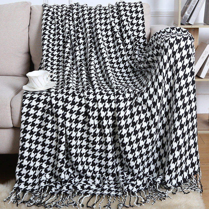 Summer Air-conditioning Blanket Knitted Blanket Houndstooth Tassel Sofa Blanket Small Blanket Bed End American Wool Nap Blanket