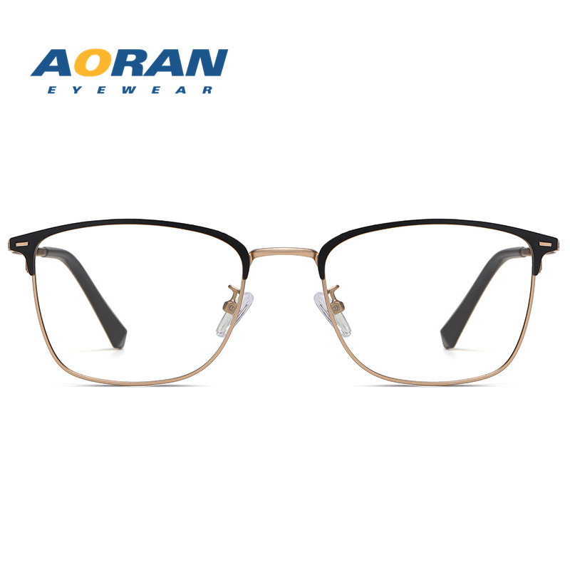 Aoran Metal Retro Glasses Frame, Fashionable Eyebrow Half-Frame Flat Glasses for Men, Can Be Equipped with Myopia Color-Changing Anti-Blue Light Glasses