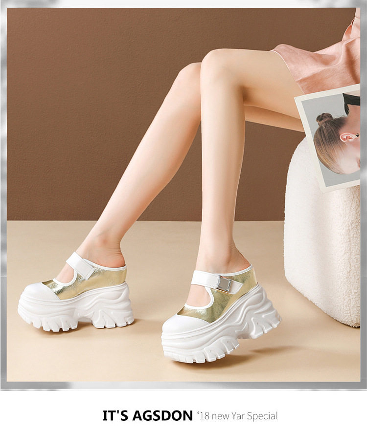 Sandal cao gót nữ hở mũi, đế xuồng 12 cm, quai bọc mũi, phối màu, phong cách dạo phố — [Đen], [Trắng], [Vàng nhạt] chi tiết 10