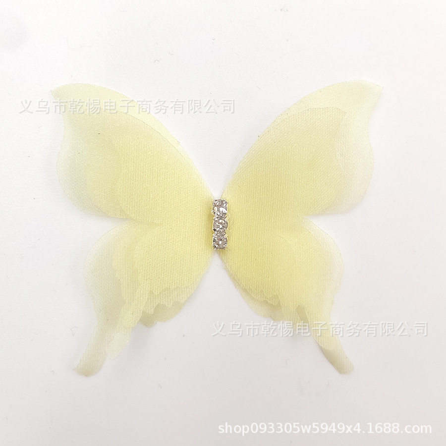 三层带钻蝴蝶布艺diy发饰配件服装辅料钻饰diy饰品薄纱三层蝴蝶