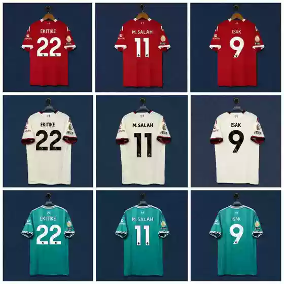 2526 Liverpool New Season Home and Away Number 9 Isgaard, Number 11 Salah, Number 22 Ekitik Jerseys