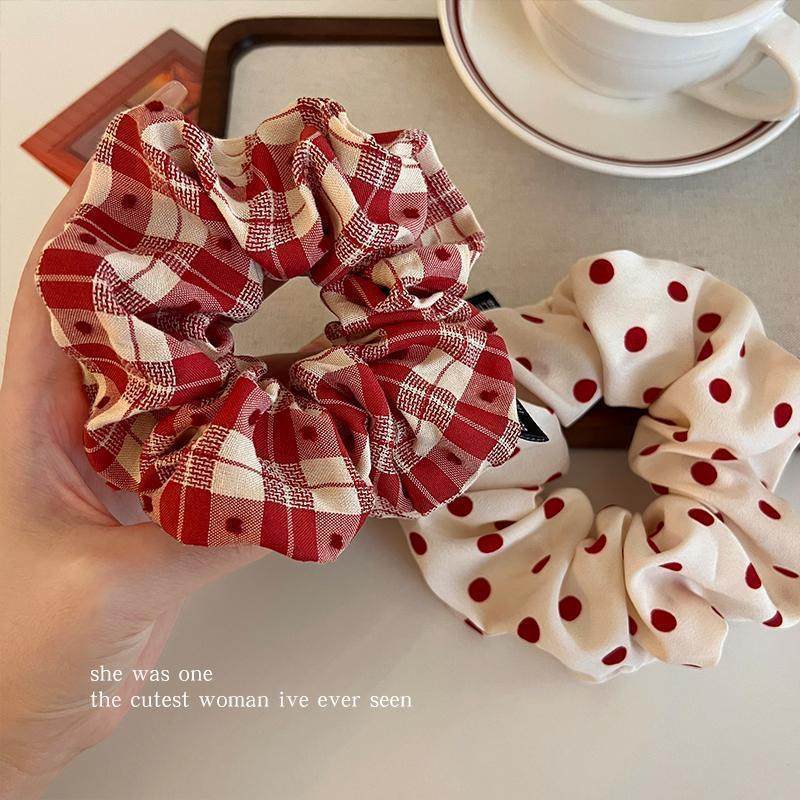 French retro red wave dot large intestine hair ring autumn and winter temperament horsetail ball head fat sausage hair rope head flower head rope
