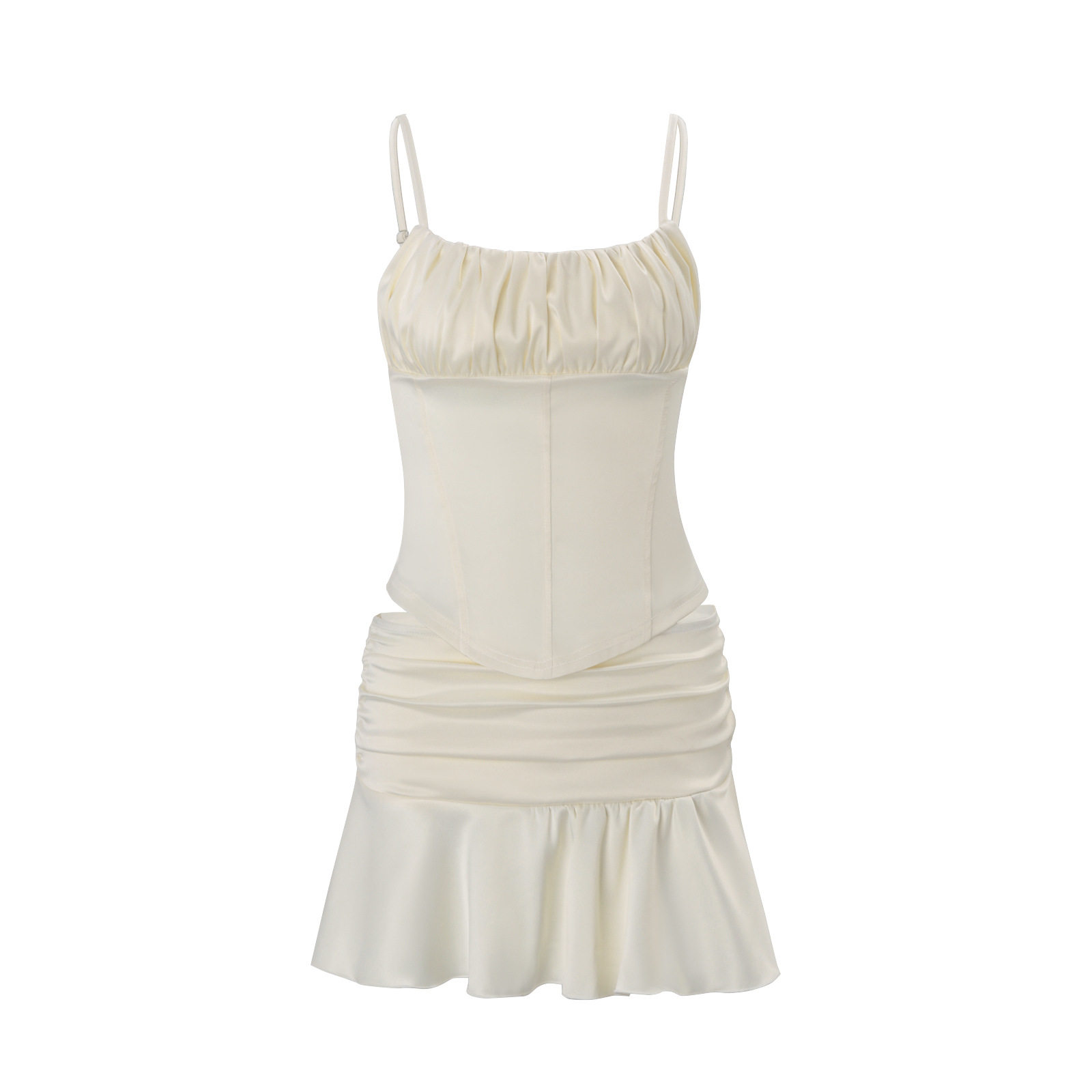 French Style Womens Spring Set Sexy Backless Camisole with Ruffle Hem and Mermaid Skirt Elegant Occasion Wear