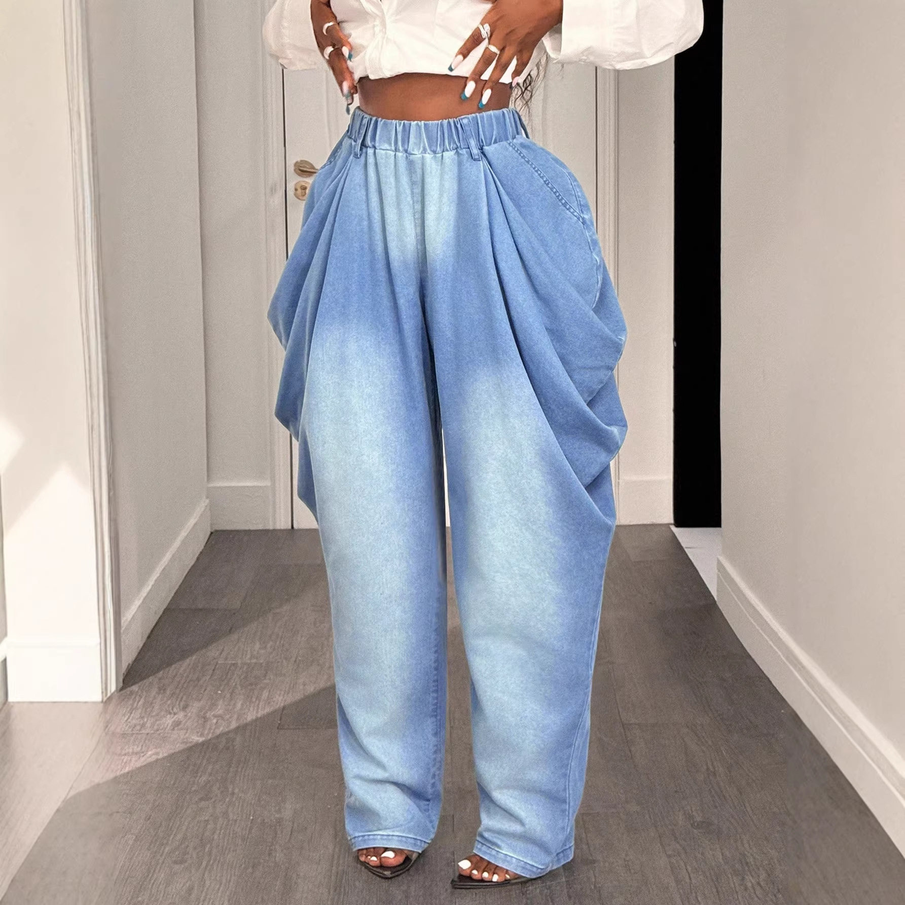 Loose Fit Wide Leg Denim Trousers Flattering Versatile Comfortable Casual Wear for Women Wholesale Available