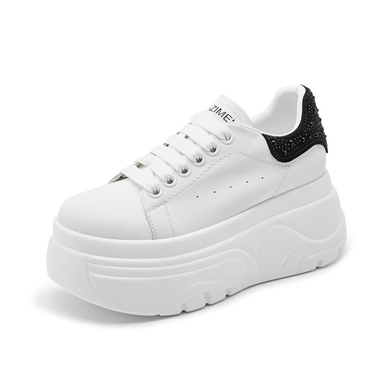 Giày sneaker nữ chunky đế dày màu trắng phong cách thể thao — Trắng, đen, Bạc