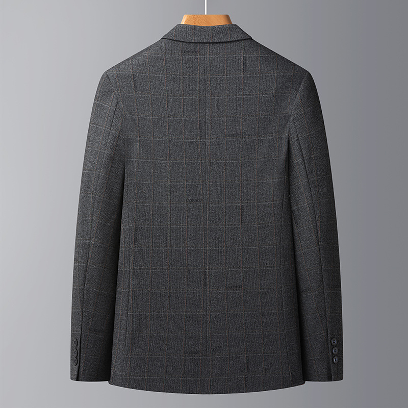 Áo blazer nam họa tiết caro xám dáng ôm, chất liệu co giãn không cần ủi — Caro Xám