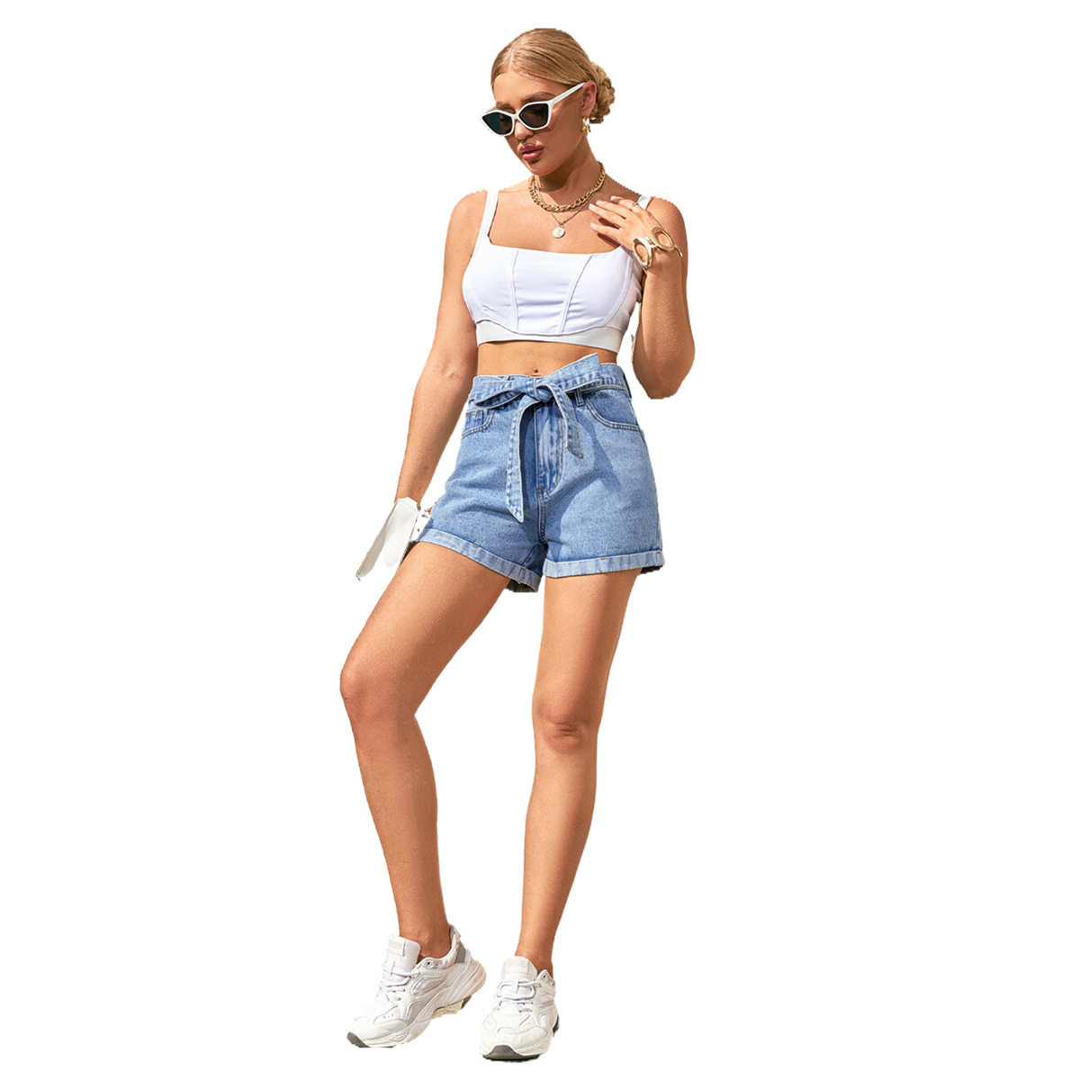 High Waisted Denim Shorts Slim Fit Straight Leg Summer Style Womens Casual Wear Wholesale Available
