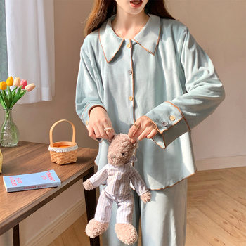Spot [3302] soft waxy pregnant women pajamas autumn and winter island velvet month clothing postpartum lactation flannel loose