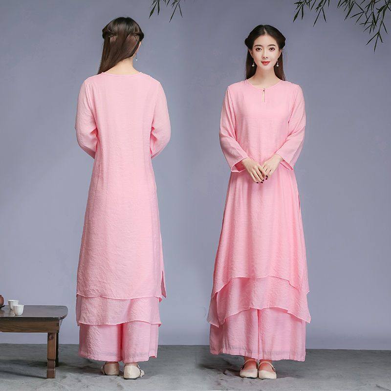 Ethnic Style Fashion Retro Cotton and Linen Two-Piece Set Sweet Fairy Literary Chinese Zen Ladies Tea Suit Set for Women