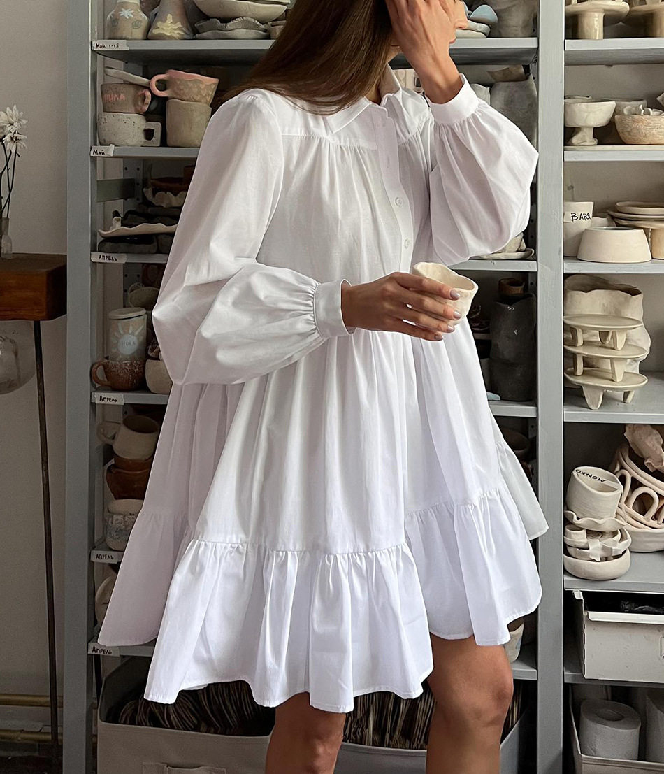 White Shirt Dress Spring Collection Minimalist Design Cotton Fabric Perfect for Office Wear Wholesale Available