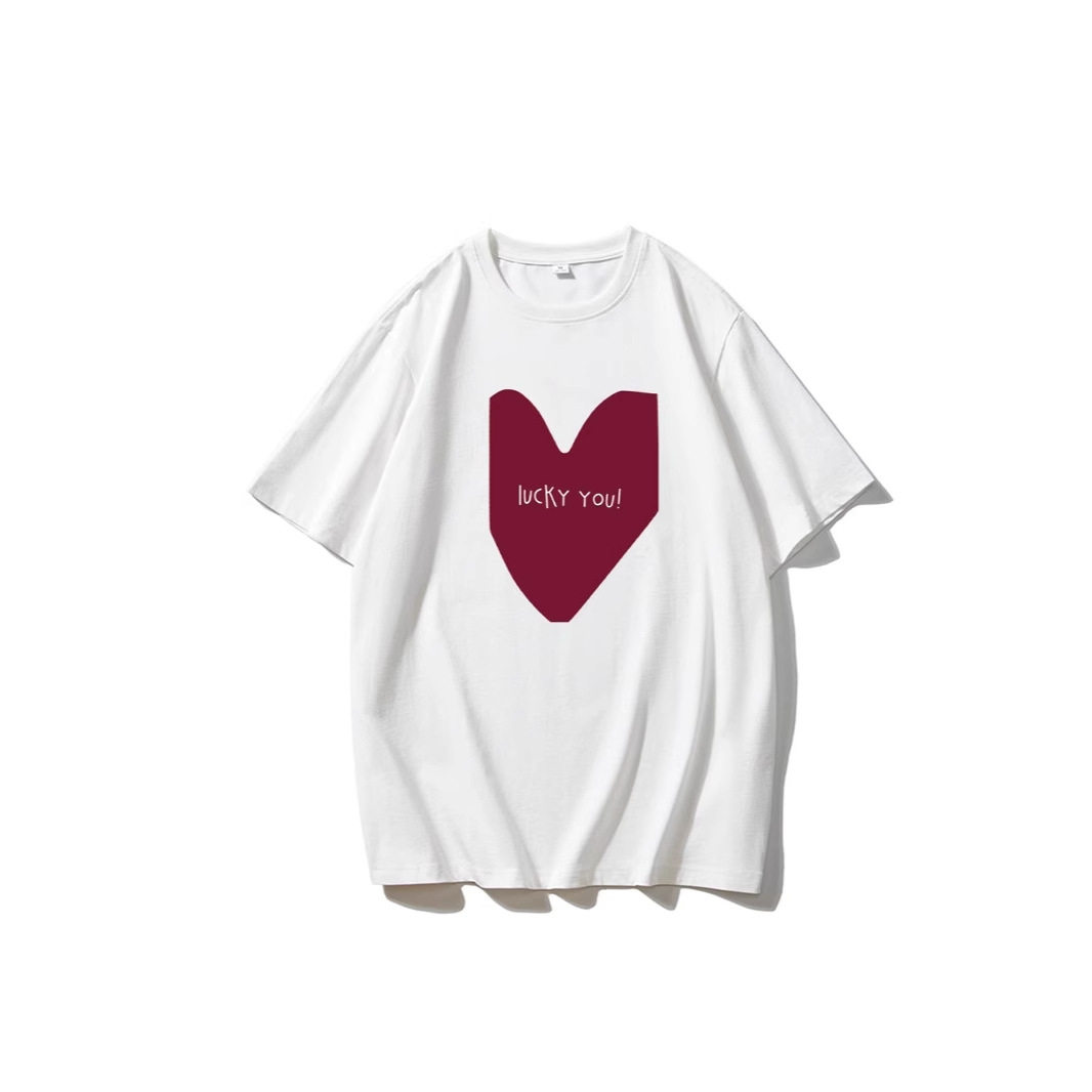 Womens Summer Heart Print T Shirt Casual Loose Fit Round Neck Short Sleeve 100 Cotton Versatile Everyday Wear