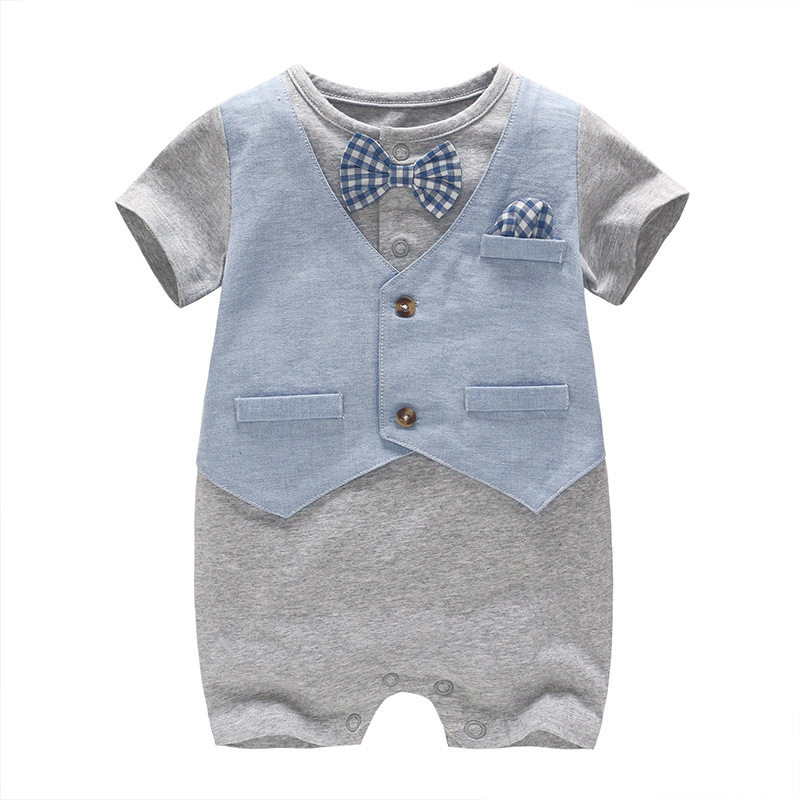 Baby Jumpsuit Summer Thin Section Male Baby Short-Sleeved Harem Newborn Gentleman Clothing Ins Style Cross-Border Children's Clothing