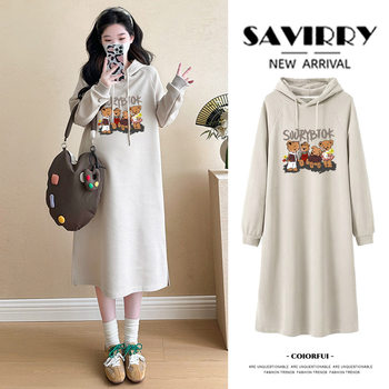 Maternity Hooded Sweatshirt Dress Maternity Wear Spring Dress Loose Casual Style Age Reduction