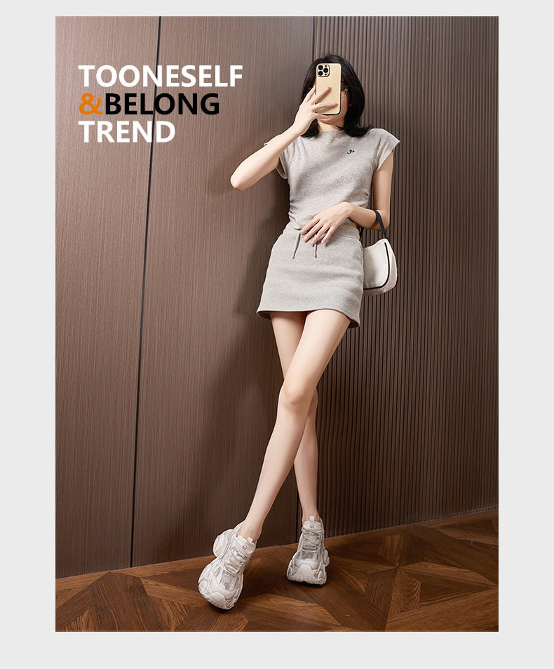 Giày sneaker nữ chunky đế dày phối màu cổ điển, đế cao 8 cm — Xanh lá, Đỏ, Xám chi tiết 14
