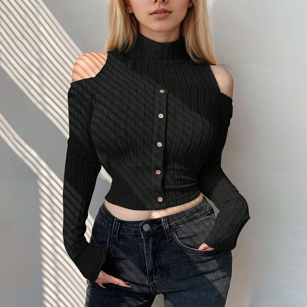 Womens Korean Style Trendy Long Sleeve Crop Top Off Shoulder Design Spring Summer Casual Wear Wholesale Available