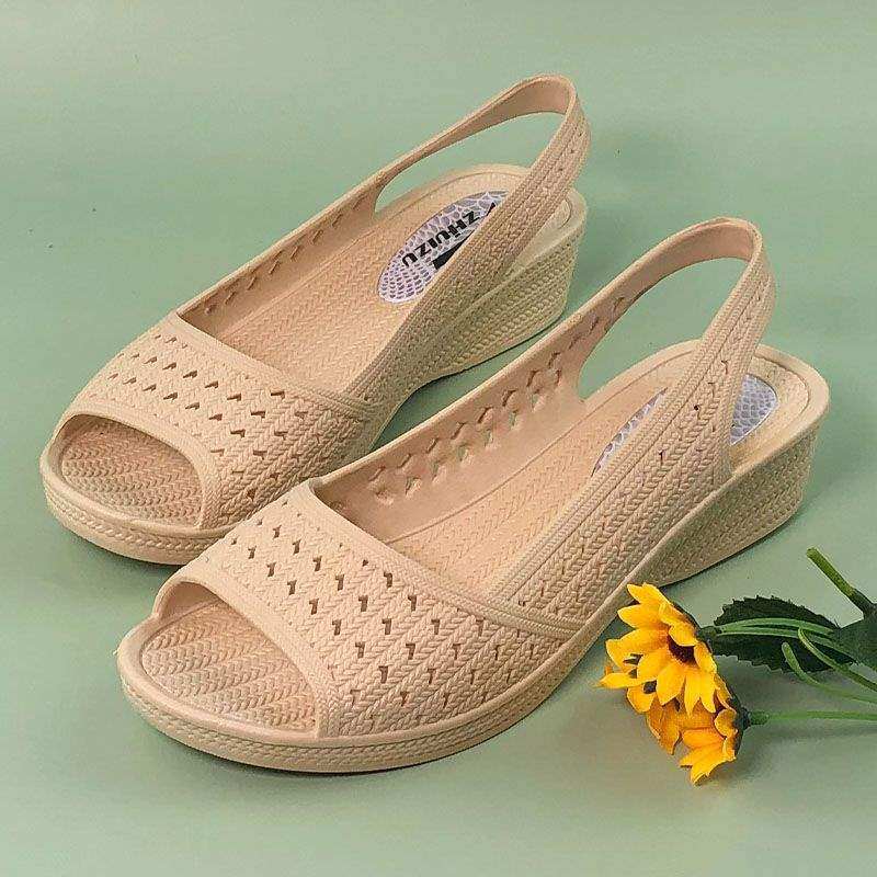 Summer Fish Mouth Women's Sandals Wedge Heel Soft Sole Waterproof Non-Slip Indoor Home Outdoor Wear Versatile Nurse Summer Women's Shoes