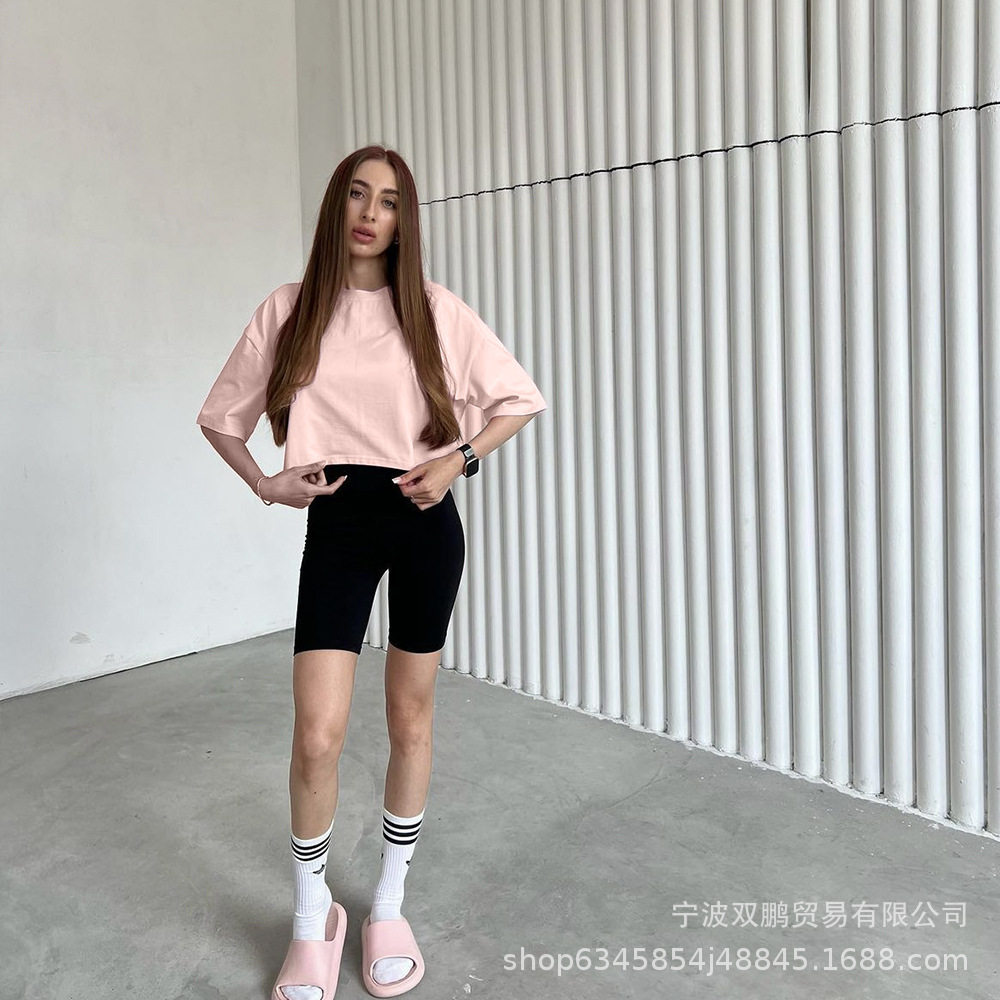 Womens Short Sleeve T Shirt Solid Color Y2K Style Cotton Fabric Casual Spring Summer Wear Wholesale Available