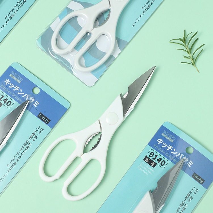 Japan komeki.9140. Household kitchen scissors stainless steel blade 2mm thick multi-use food scissors
