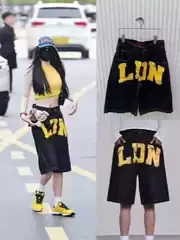 Jaded London New Letter-Printed Jeans for Men, American Street Style Loose Casual Straight Shorts
