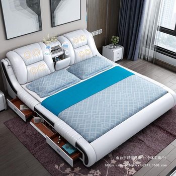 Leather Bed Massage Wedding Bed Simmons Double Bed Adult 1.5/ 1.8m Large Bed Multi-Functional Leather Master Bedroom Furniture