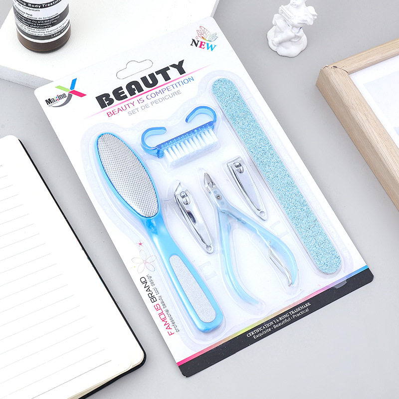 Multi-Specification Nail Clippers and Pedicure Set, Multi-Functional Nail Trimming and Dead Skin Removal Tool, Suction Card Packaging, Three-Color 6-Piece Set