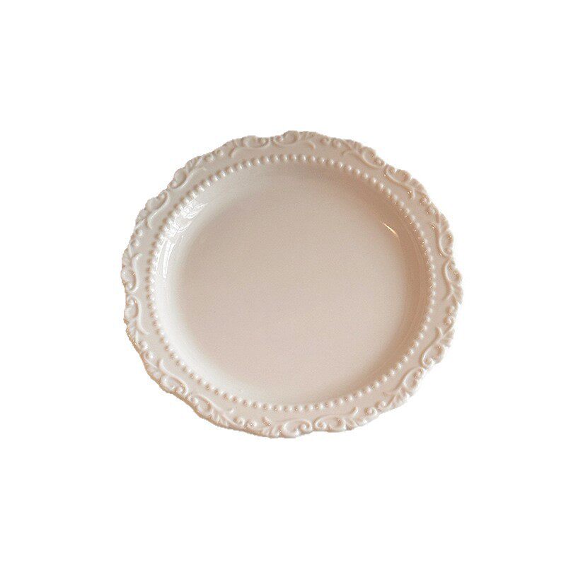 French High-End Ceramic Embossed Dinner Plate Ins Retro High-Value Plate Cute Cream Style Dessert Dinner Plate