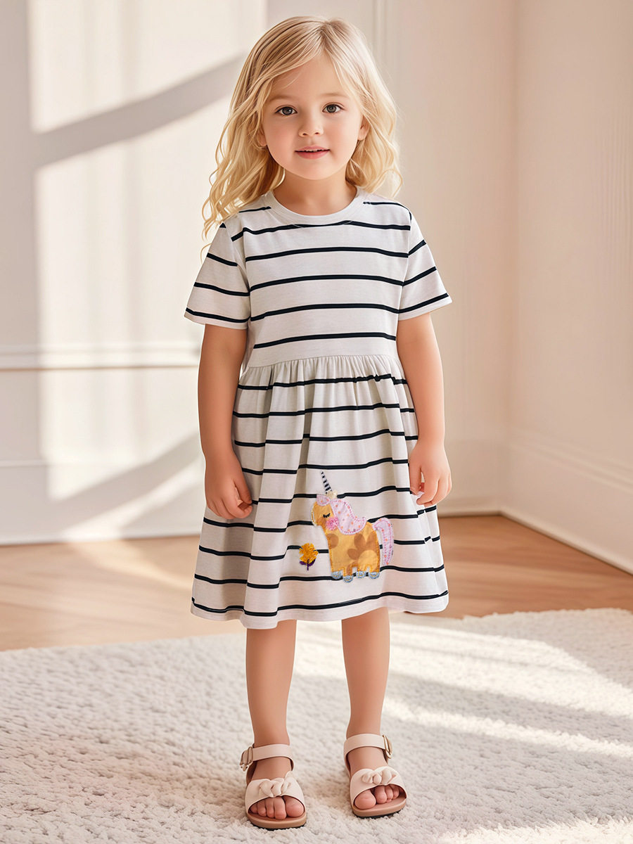 Girls' Summer Striped Cotton Dress Wholesale, Kids' Dress