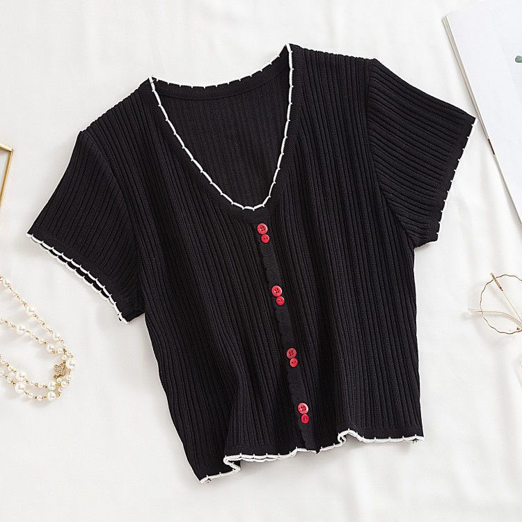 Womens Summer T Shirt Sweet Style Slim Fit V Neck Short Sleeve Ice Silk Casual Wear Low MOQ Available