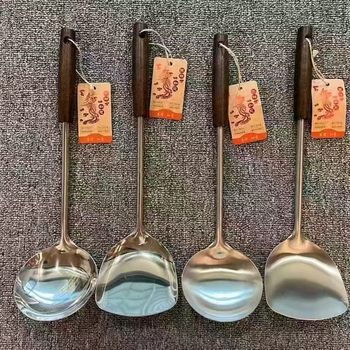304 stainless steel spatula thickened stir-frying spatula soup spoon household kitchenware wooden handle anti-scald handle 1.5cm spatula spoon