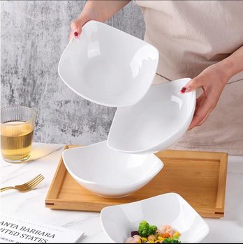 Daily ceramic wholesale pure white square eight Bucket Bowl household hotel 8 square bucket ceramic bowl two yuan shop multi-yuan stall