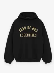 Essentials Letter-Printed Long-Sleeved Fleece-Lined Hooded American-Style Heavyweight Sweatshirt for Men