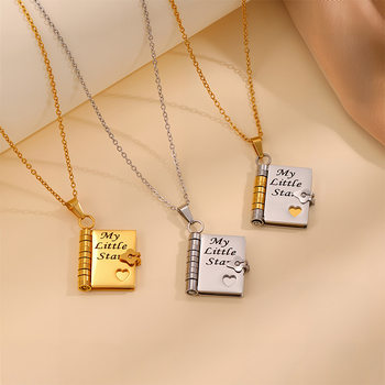 Titanium Steel Necklace European and American Cross-Border Hot Selling Engraved Book Necklace Love Letter Envelope Necklace Scratch-Free Clavicle Chain