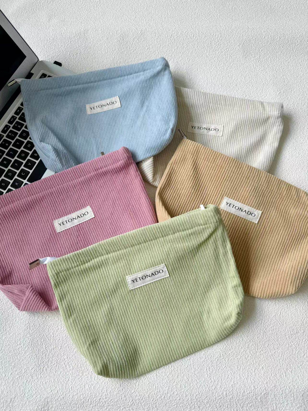 New Simple Corduroy Large Capacity Cosmetic Bag Travel Skin Care Wash Bag Hand Bag Student Storage Bag