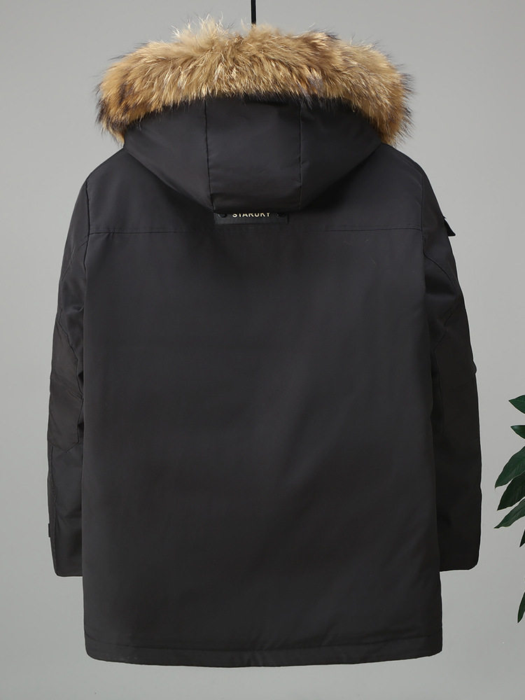 New, real fur collar, men's and women's fattening increase tooling hooded long lovers winter down jacket