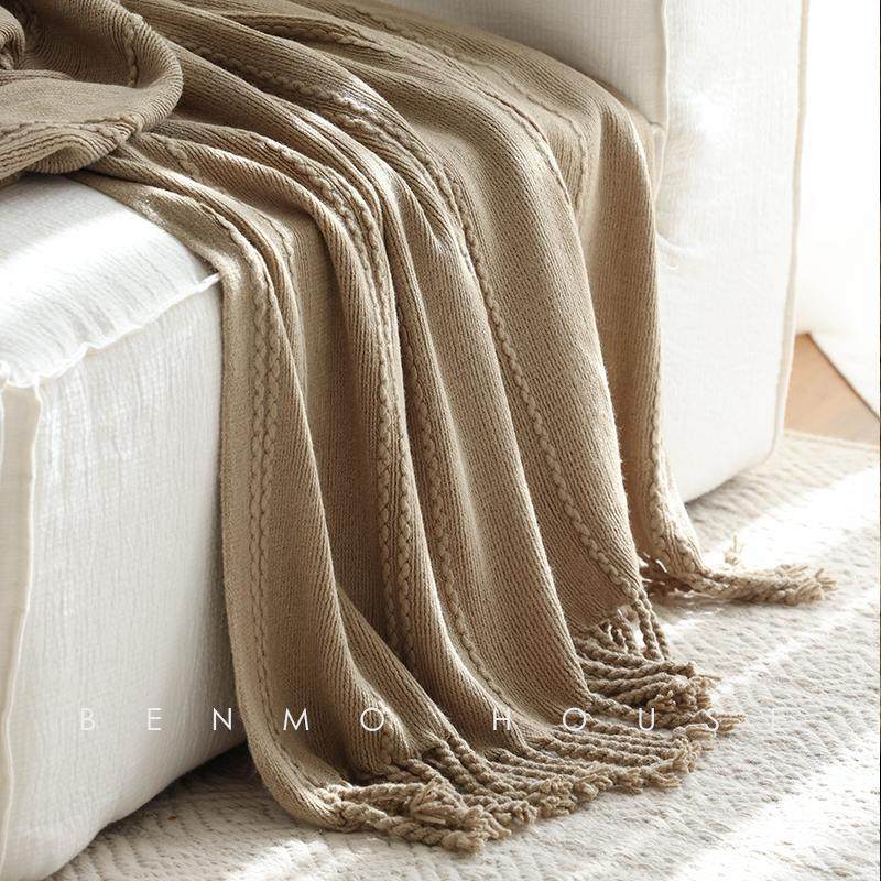 Log Style Knitted Casual Blanket Sofa Decorative Blanket Its Color Model Room Soft Decoration Nap Blanket Towel