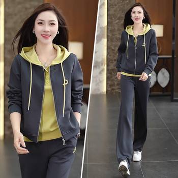 Sports Suit for Women 2025 Spring and Autum New Style Hooded Style Age-Reducing Holiday Two-Piece Loose Fashion Sweatshirt Two-Piece Set