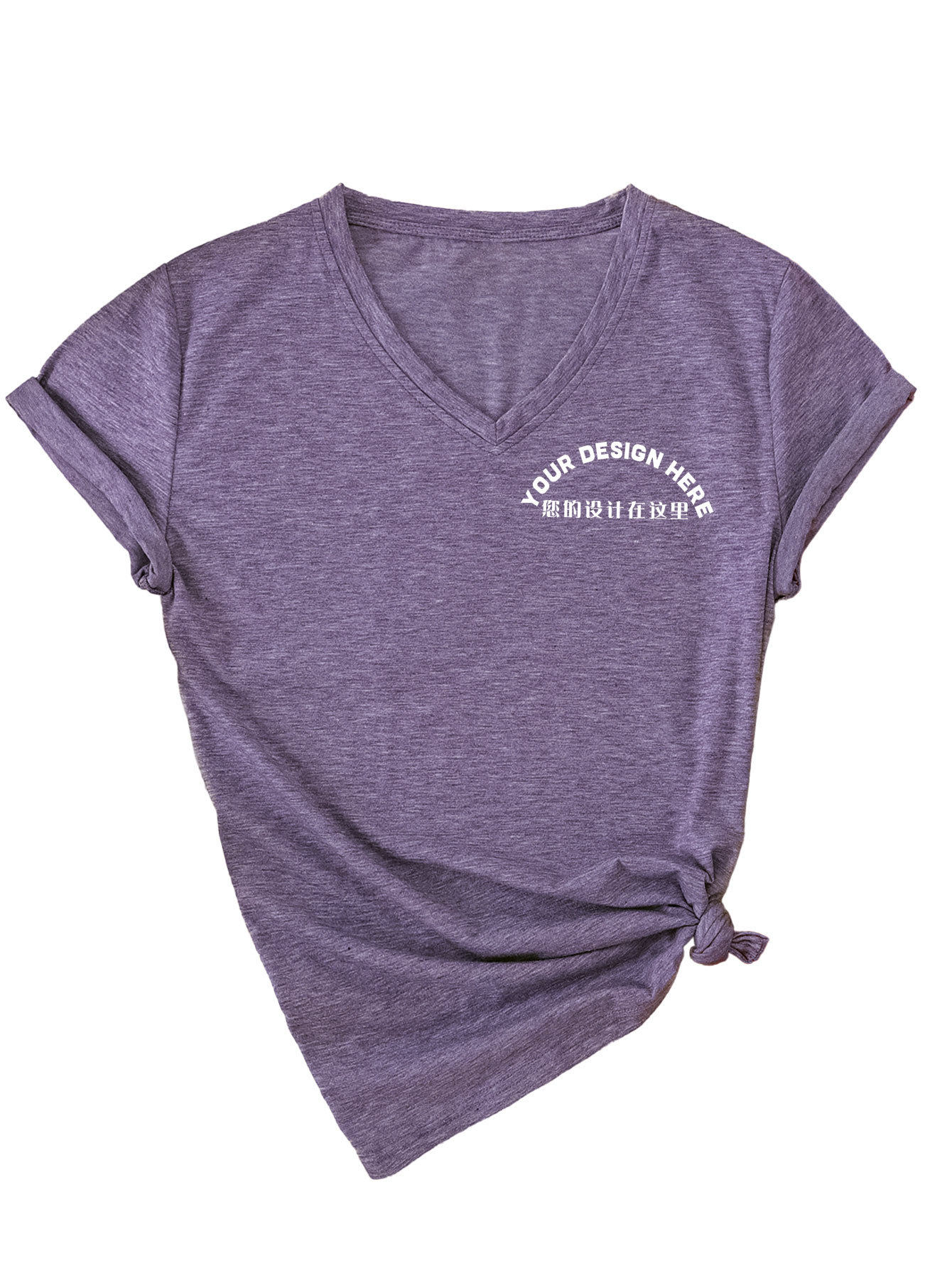 外贸一件制定DIY图案印花外贸欧美现货时尚批量批发女士V领短袖衫