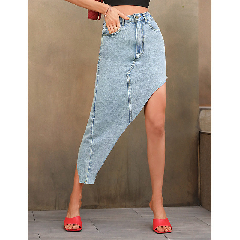 High Waisted Split Hem Denim Skirt Bodycon Fit Casual Style Versatile for Everyday Wear Wholesale Available