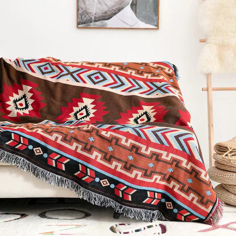 Customized Line Blanket, American Outdoor Camping Blanket, Bohemian Blanket, Ethnic Style Picnic Tablecloth, Sofa Blanket, Tapestry